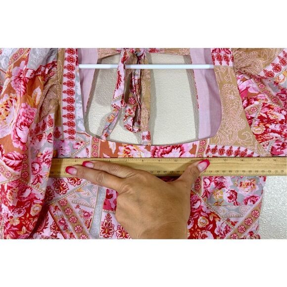 North End Pink Floral Patchwork Square Neck Babydoll Dress With Tie Backs Small - Picture 7 of 8